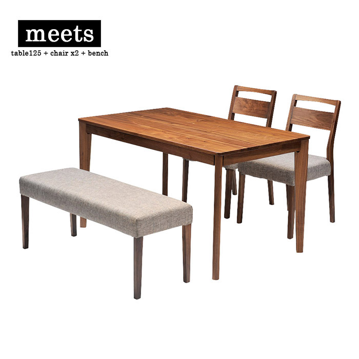 meets dining table set table125 + chair x2 + bench ミーツ